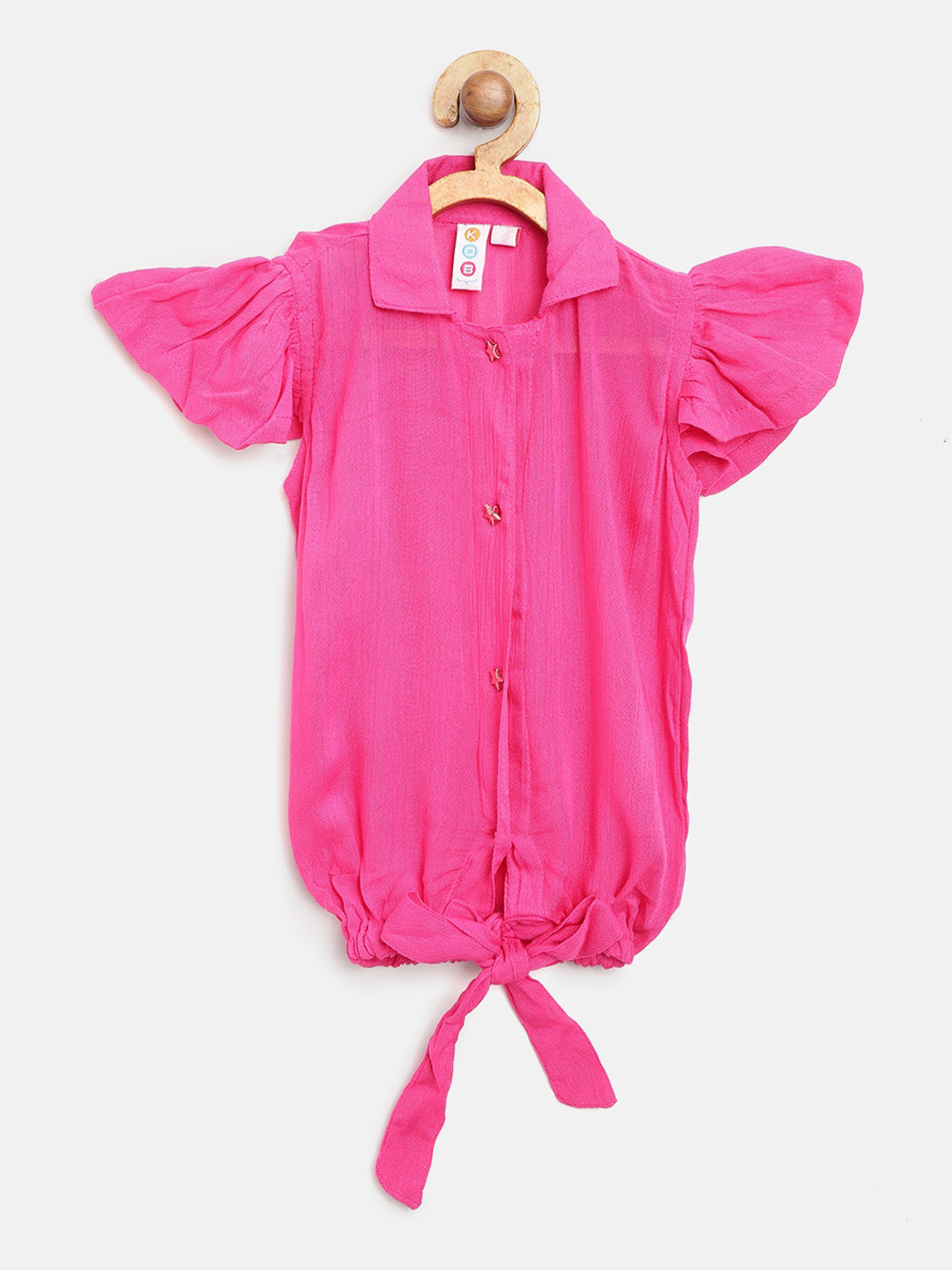 

Kids On Board Girls Pink Puff Sleeves Pure Cotton Shirt Style Top