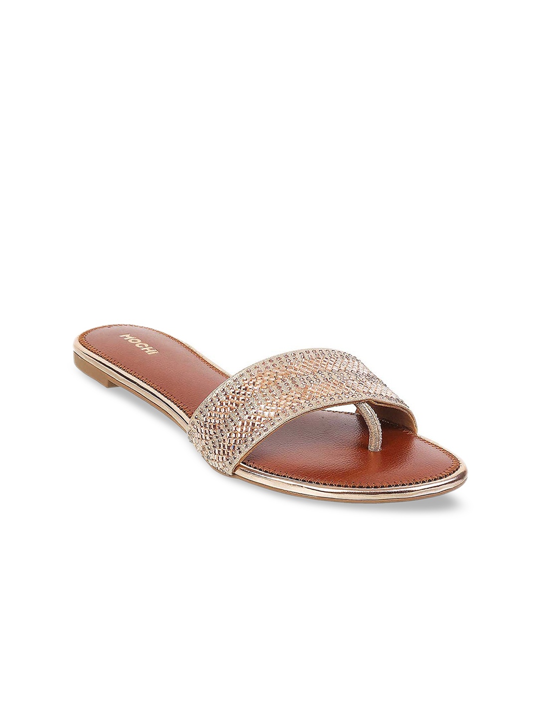 

Mochi Women Rose Gold-Toned Embellished Open Toe Flats
