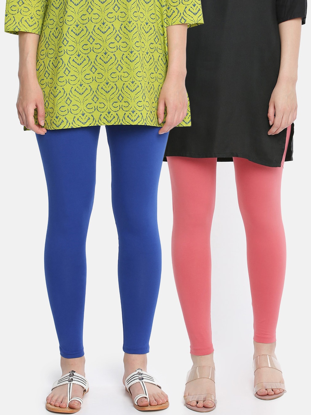 

Dollar Missy Women Pack of 2 Solid Slim-fit Ankle-Length Cotton Leggings, Pink