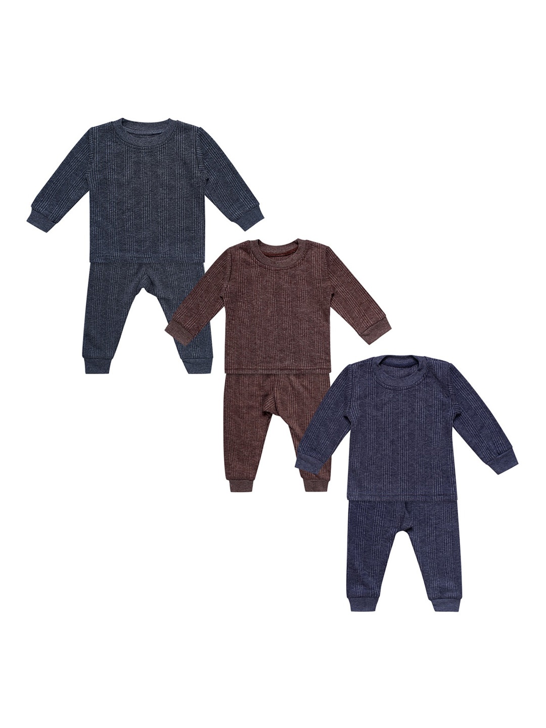 

Superminis Infant Kids Pack Of 3 Striped Pure Cotton Thermal Set, Grey