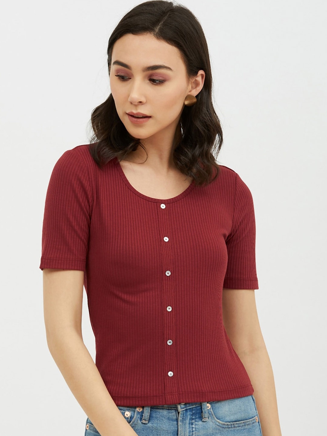 

Harpa Maroon Solid Regular Top
