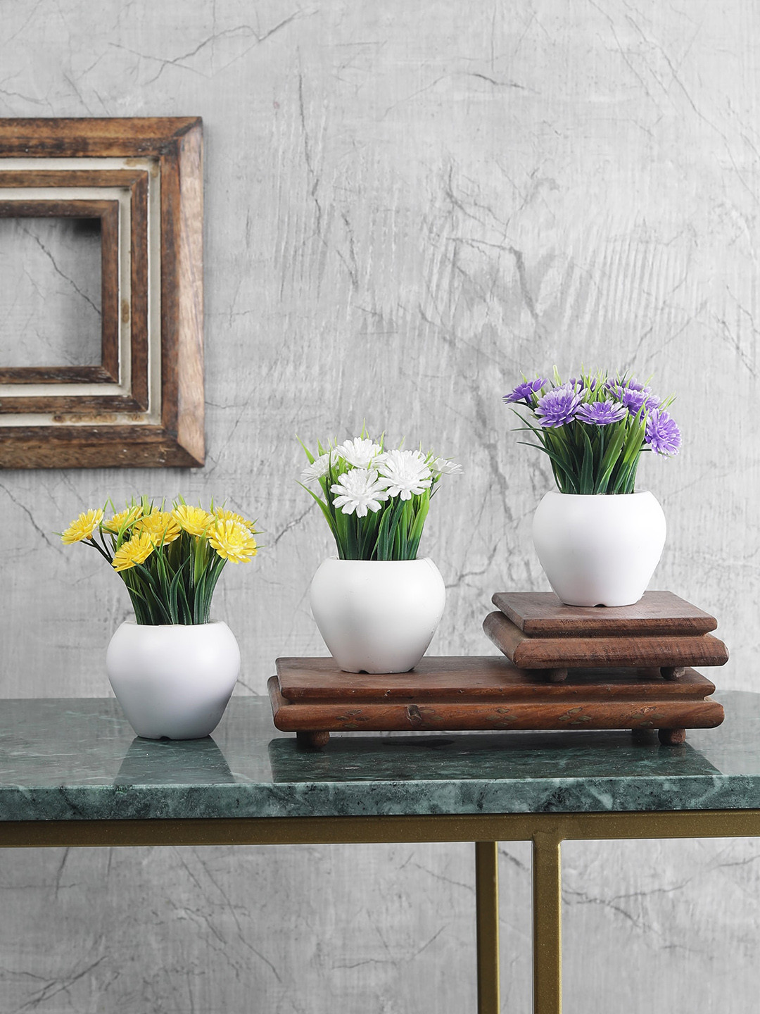 

FOLIYAJ Set Of 3 Artificial Gerbera Flowers With Pot, Green