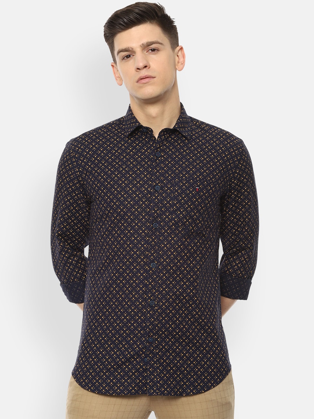 

Louis Philippe Sport Men Navy Blue & Yellow Slim Fit Printed Casual Shirt
