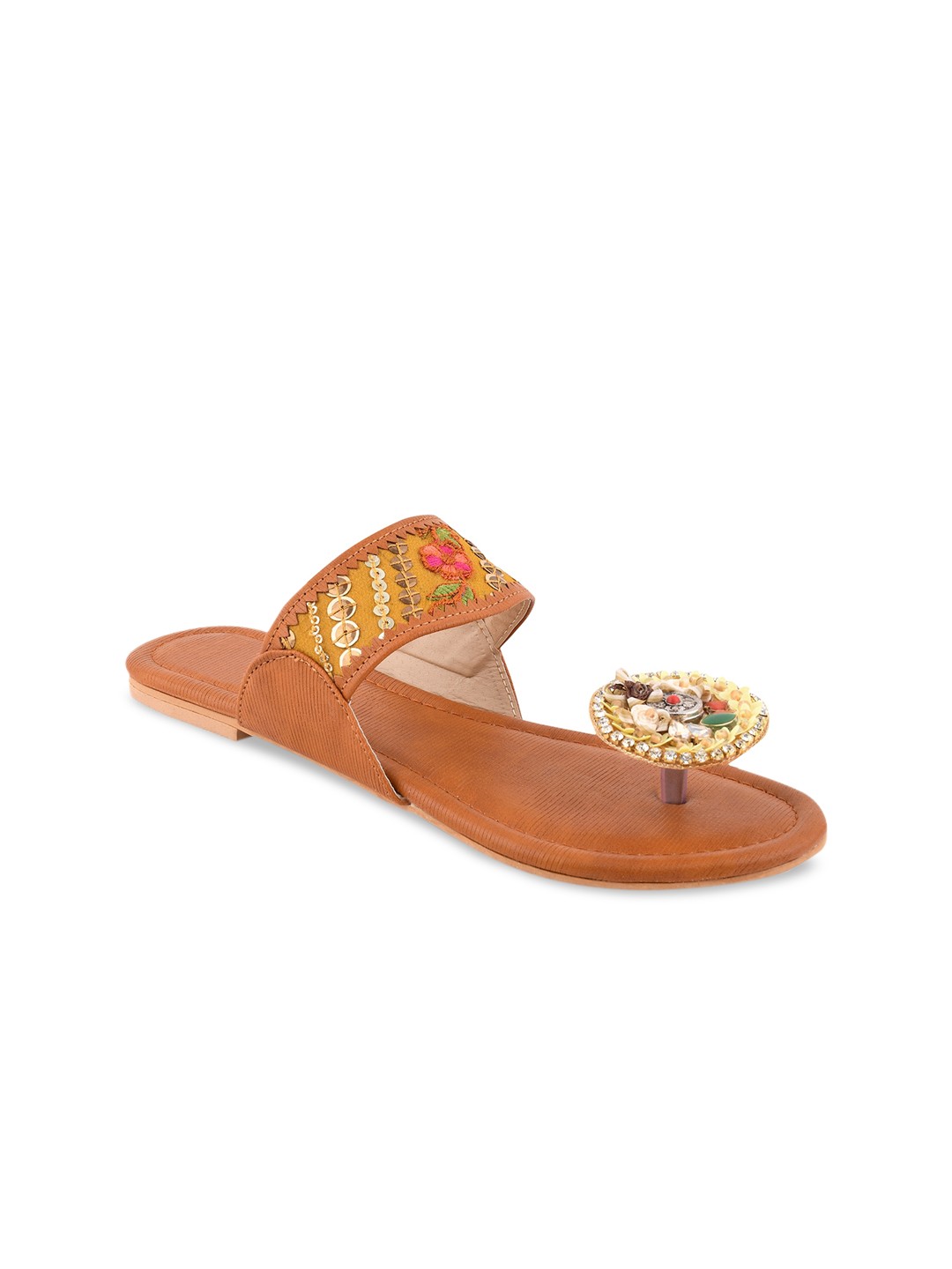 

KALTHEOS Women Mustard Embellished One Toe Flats