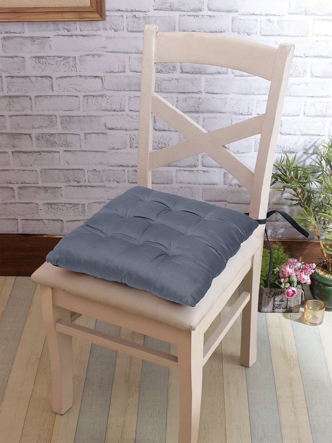 

HOSTA HOMES Set Of 2 Grey Solid Micro-Fiber Chair Pads