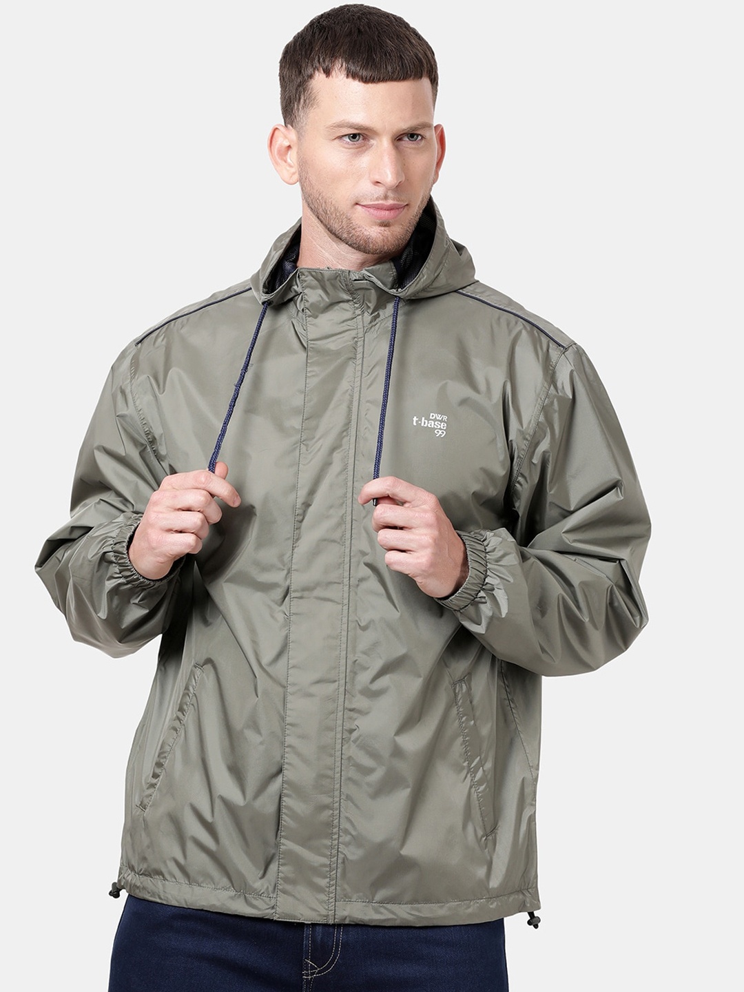 

t-base Men Olive Green Solid Waterproof Rain Jacket