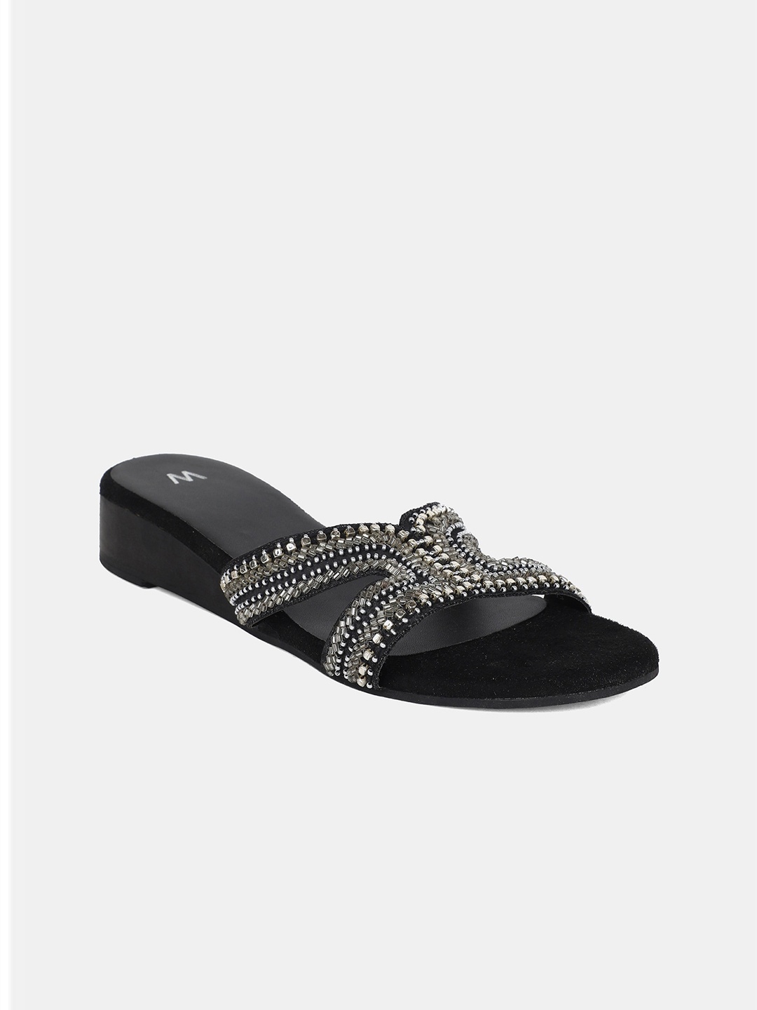 

W The Folksong Collection Women Black & Silver-Toned Embellished Sandals