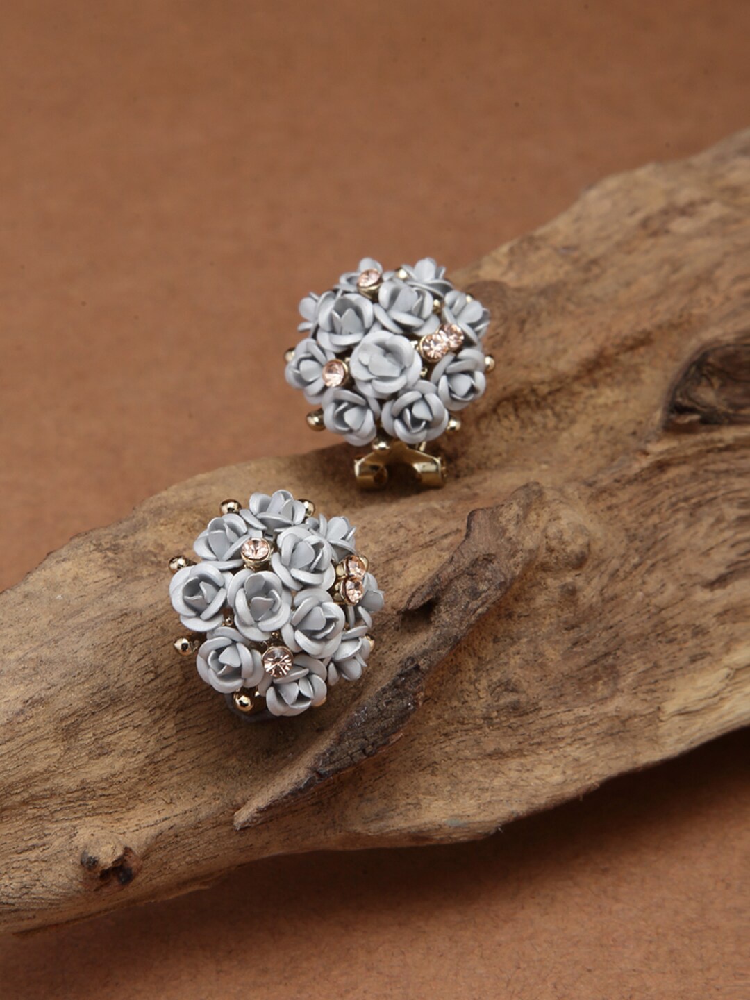 

Shining Diva Fashion Grey Floral Studs