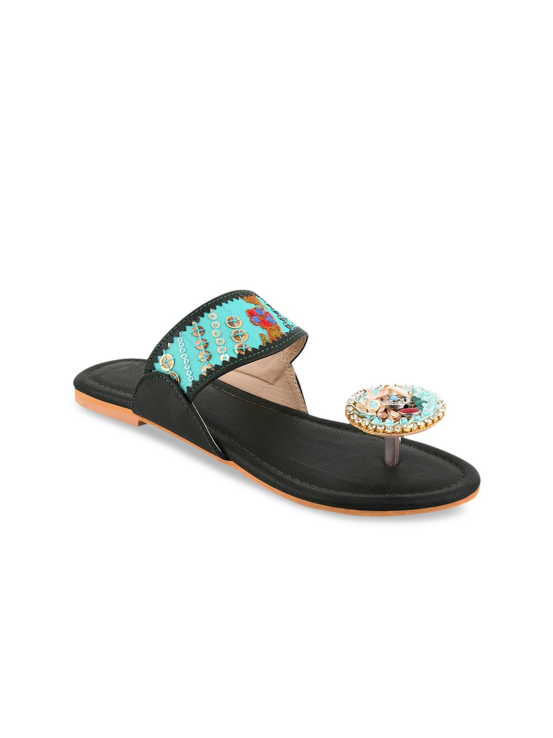 

KALTHEOS Women Olive Green Embellished One Toe Flats