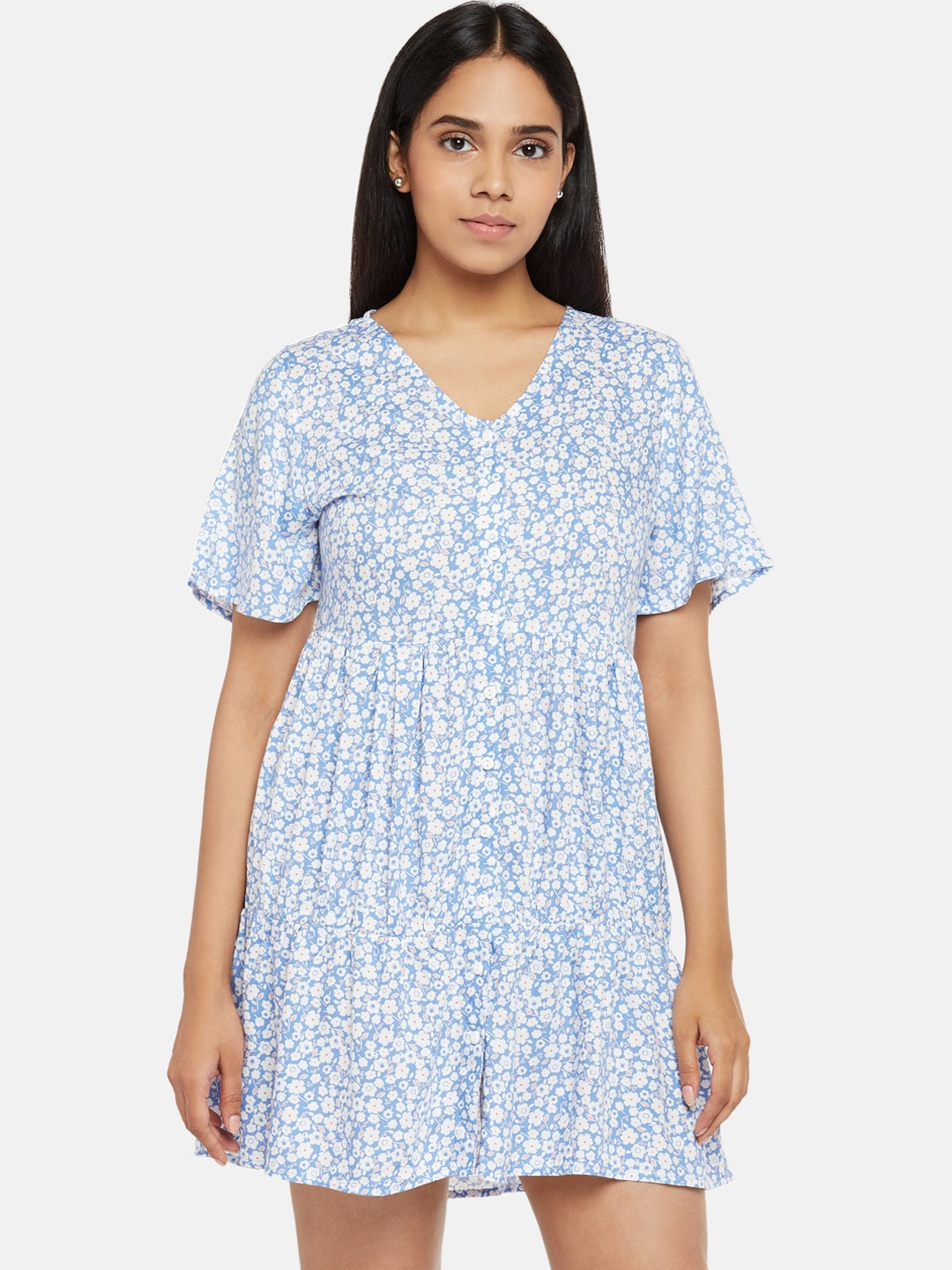

People Women Blue Floral Printed A-Line Dress