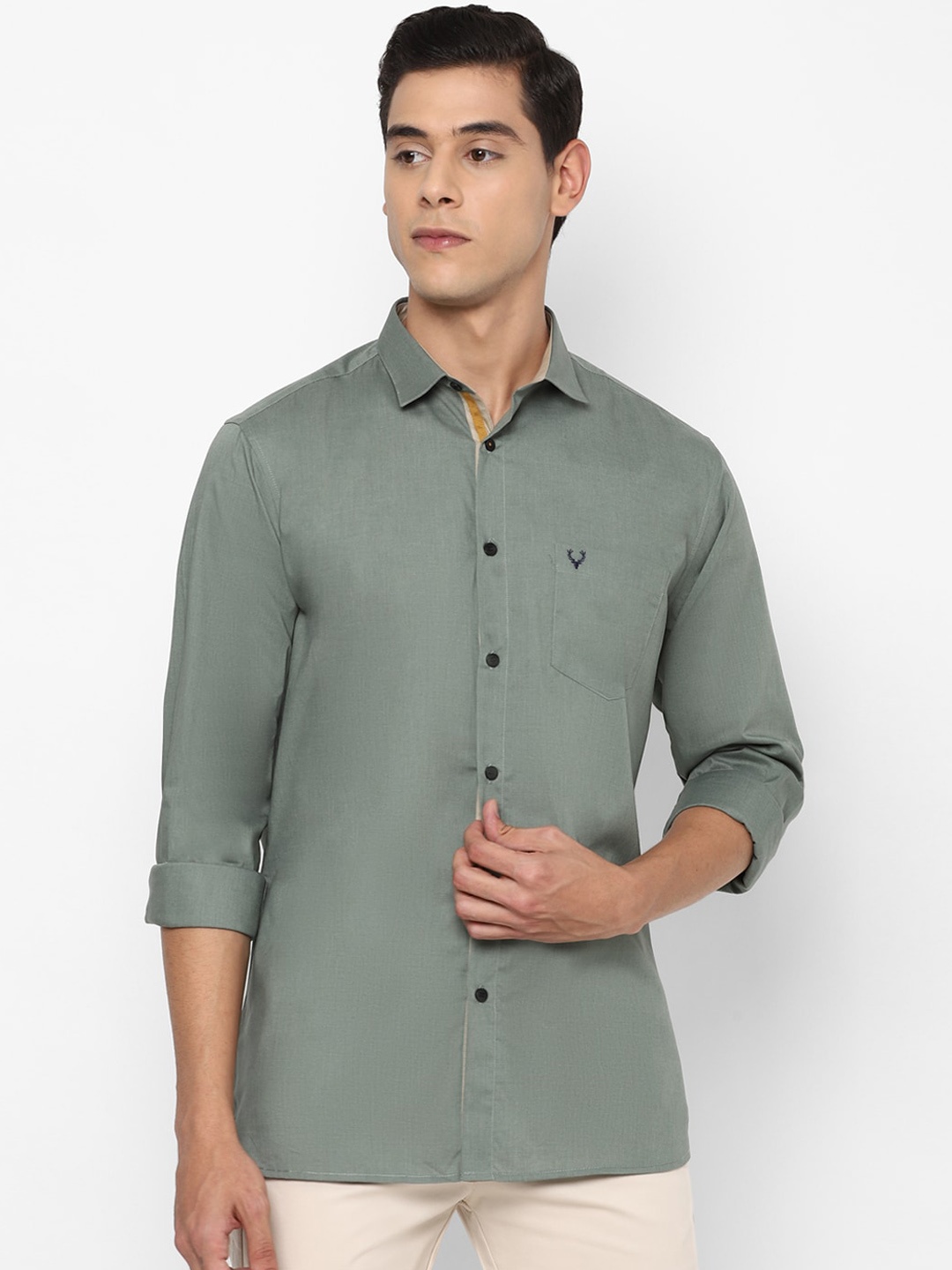 

Allen Solly Men Olive Green Slim Fit Solid Casual Shirt