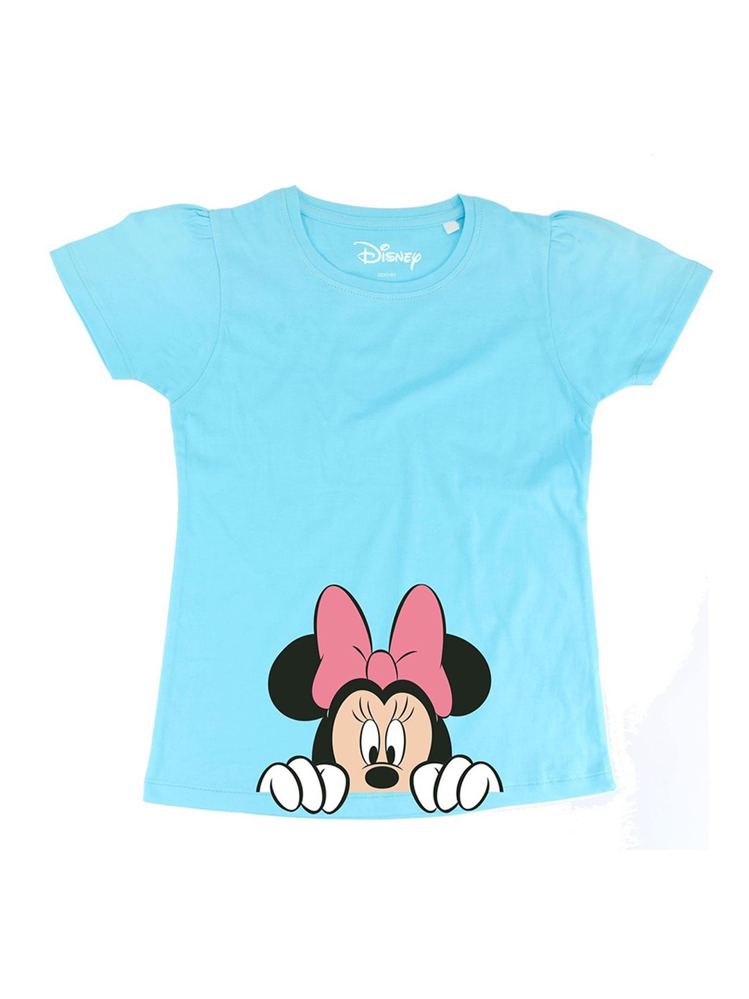 

Minnie Girls Blue Minnie Mouse Printed Round Neck T-shirt