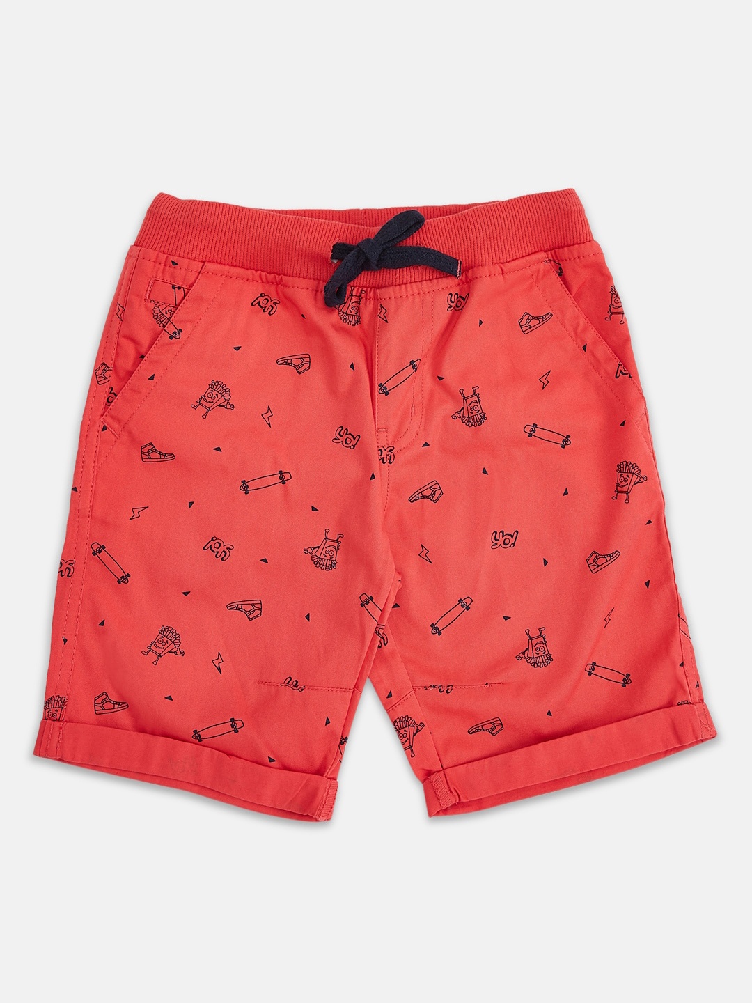

Pantaloons Junior Boys Red Printed Cotton Regular Fit Regular Shorts