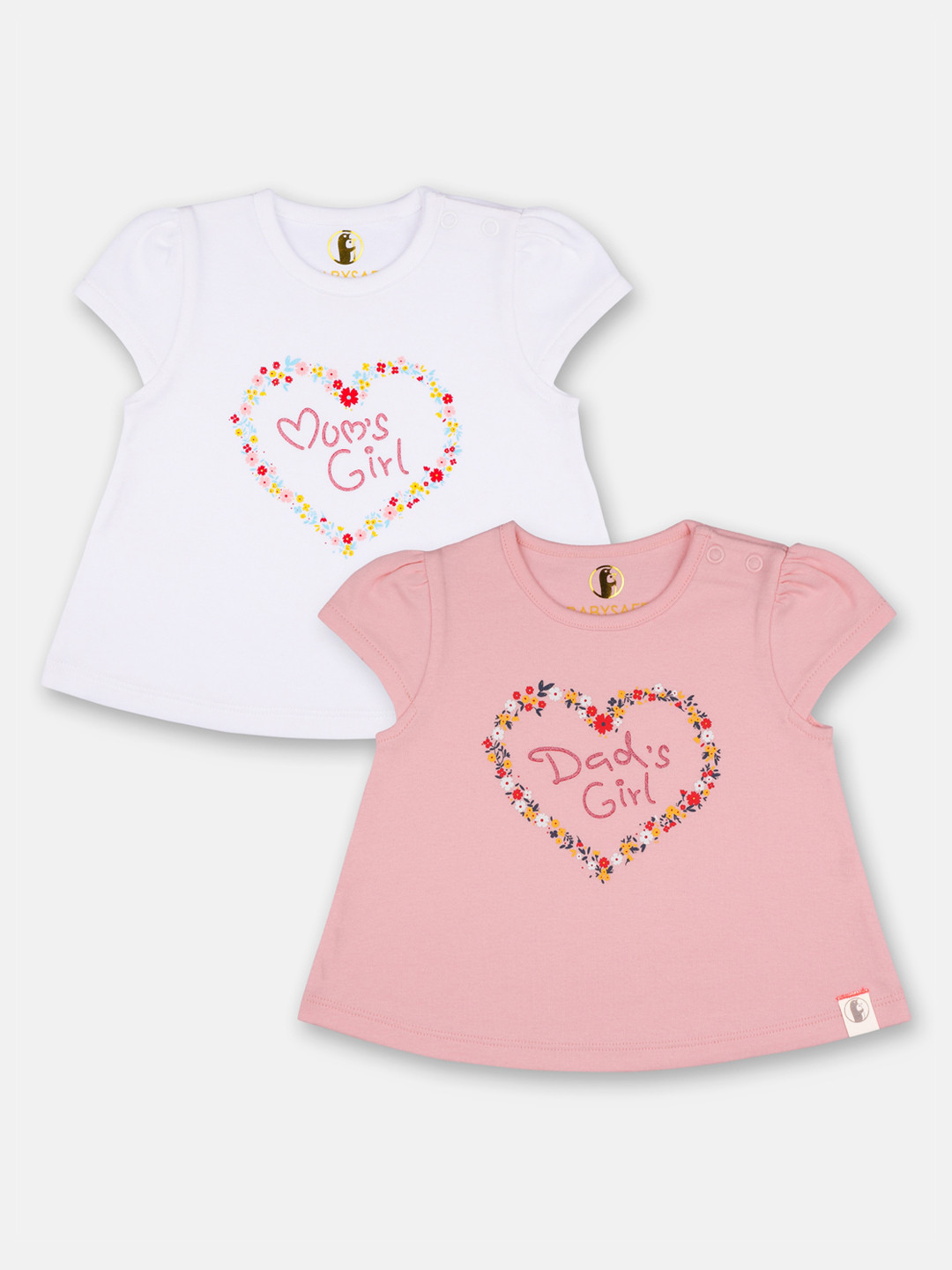 

Babysafe Set of 2 Infants Pink & White Printed Cotton Round Neck T-shirt