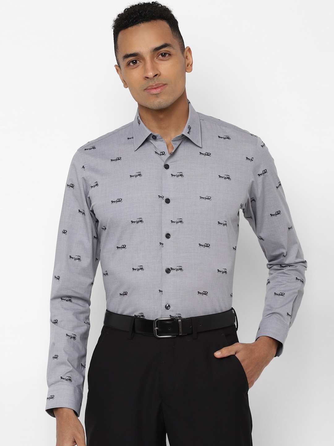 

SIMON CARTER LONDON Men Grey & Black Regular Fit Printed Formal Shirt