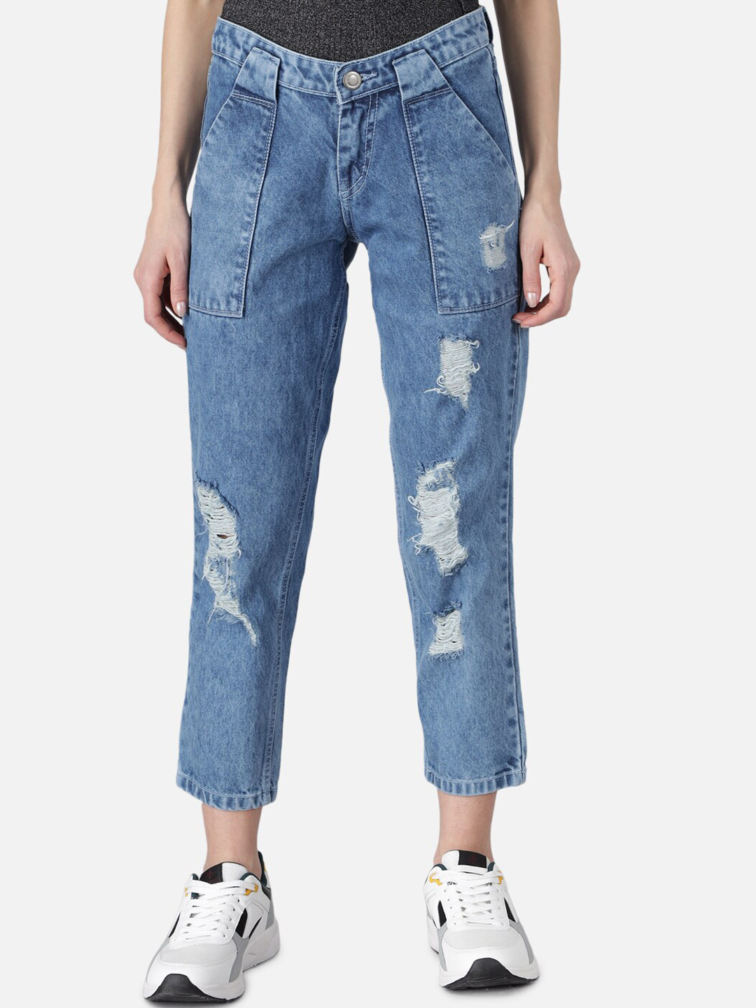 

The Dry State Women Blue Distressed Mom Fit Cropped Jeans