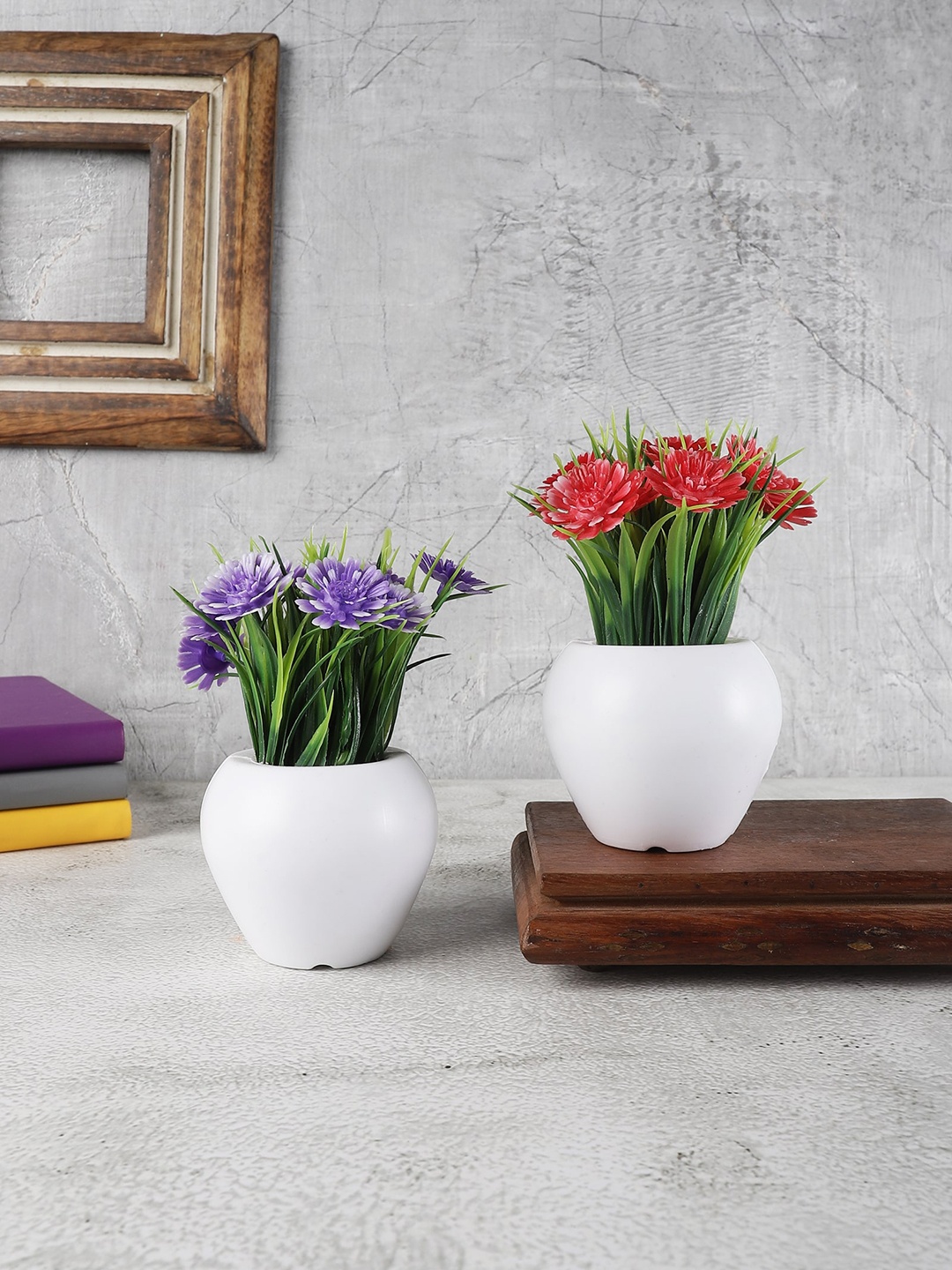 

FOLIYAJ Set Of 2 Artificial Mini Plant With Pot, White