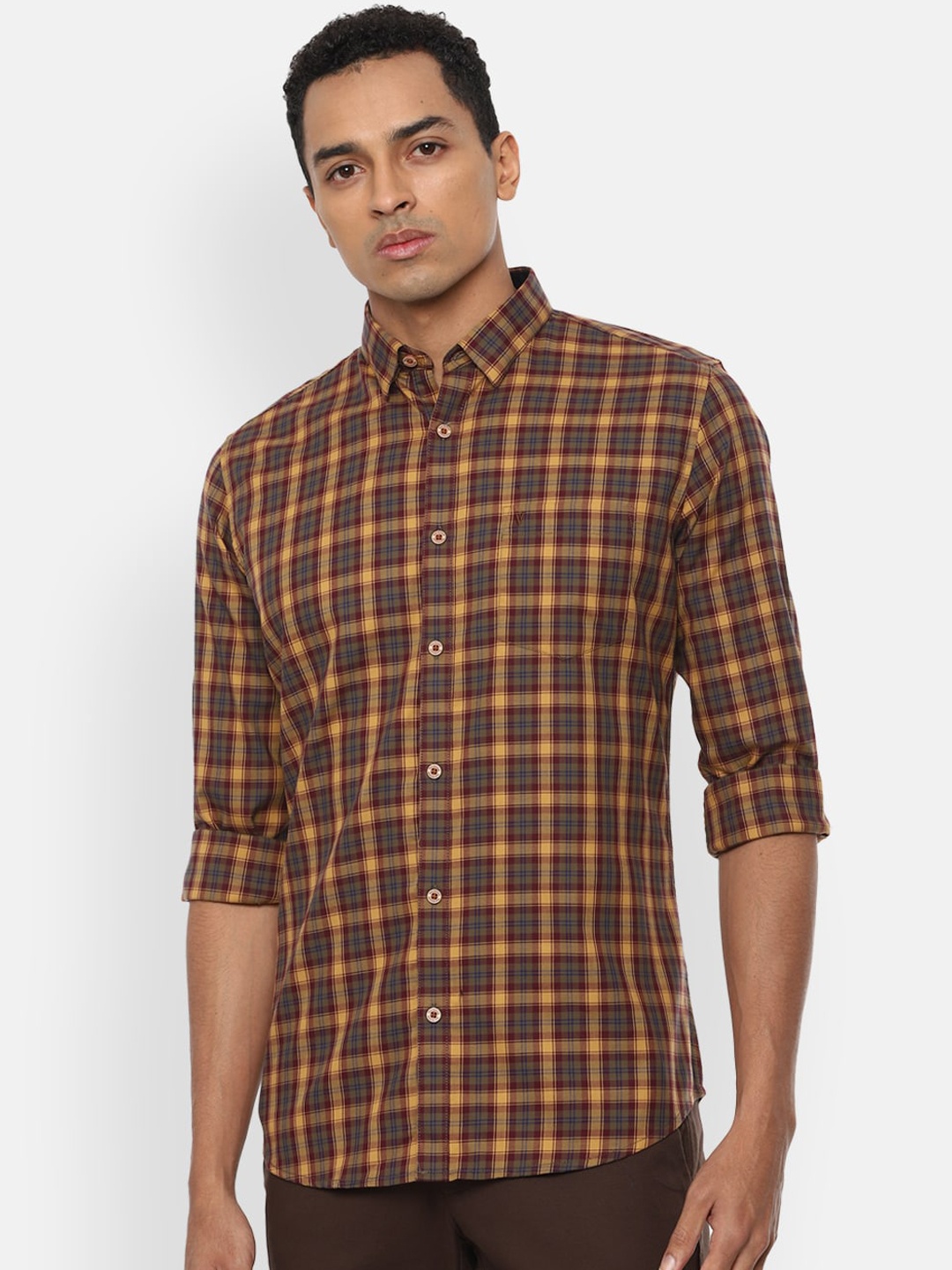 

Van Heusen Sport Men Yellow & Olive Green Slim Fit Checked Casual Shirt