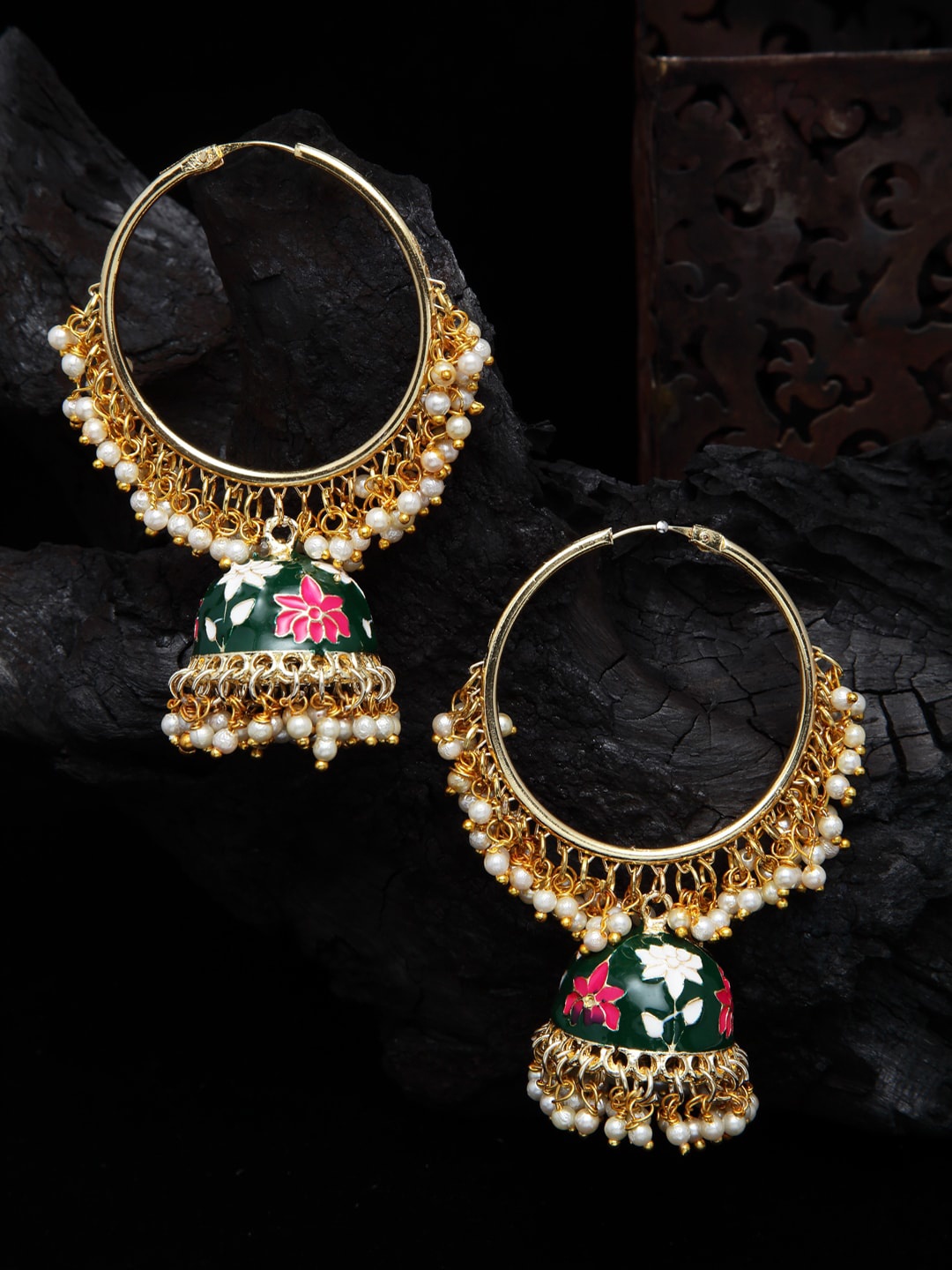 

Shining Diva Green & Gold-Toned Dome Shaped Chandbalis