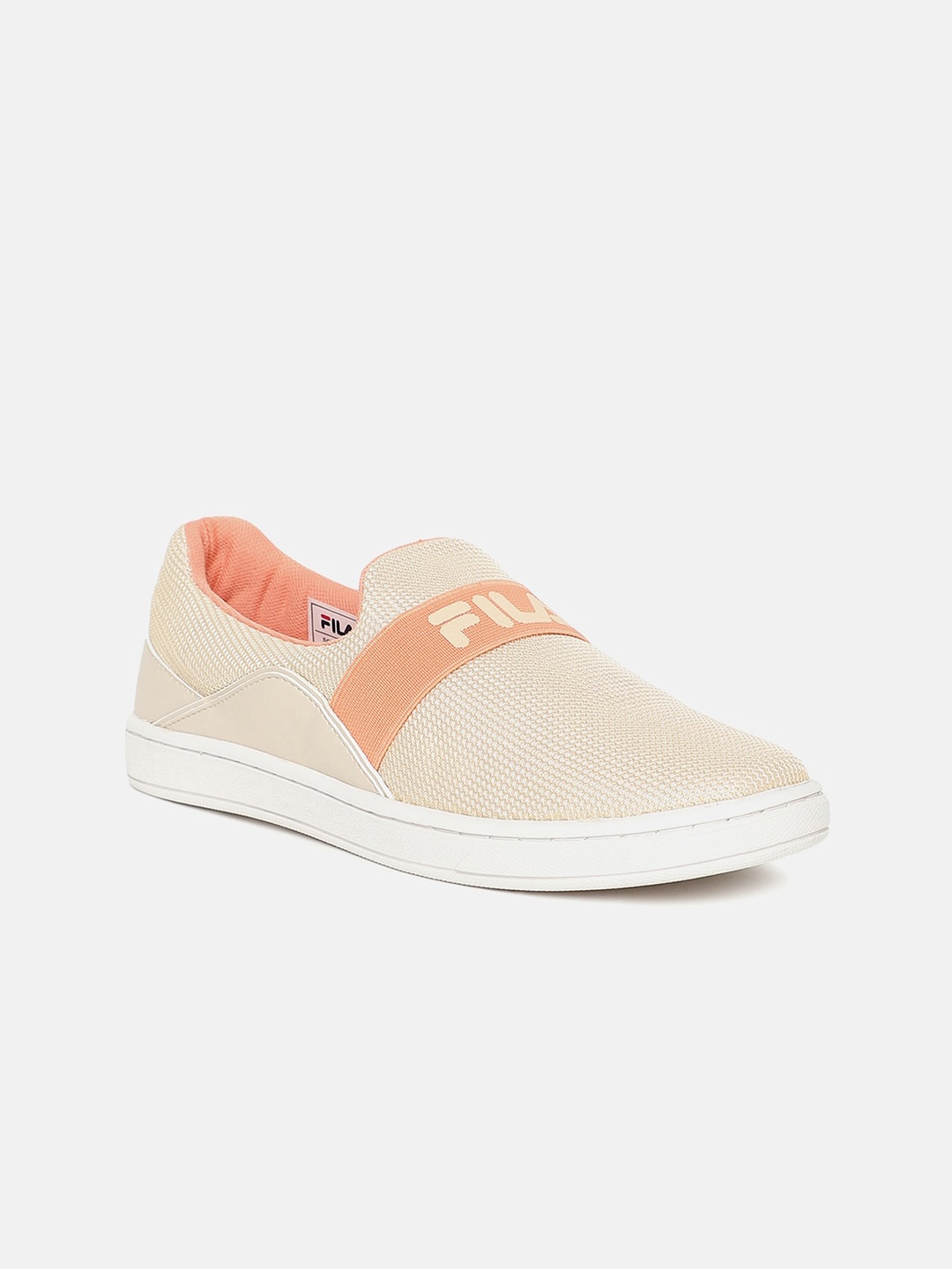 FILA Women Colourblocked PU Slip-On Sneakers, Beige