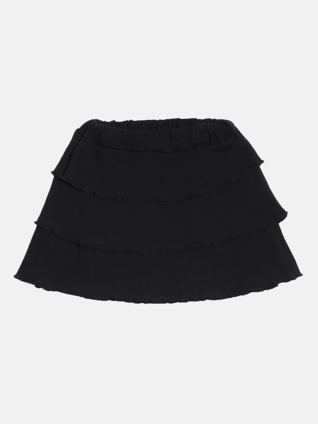 

Kryptic Girls Black Solid Tiered knee-Length Skirt