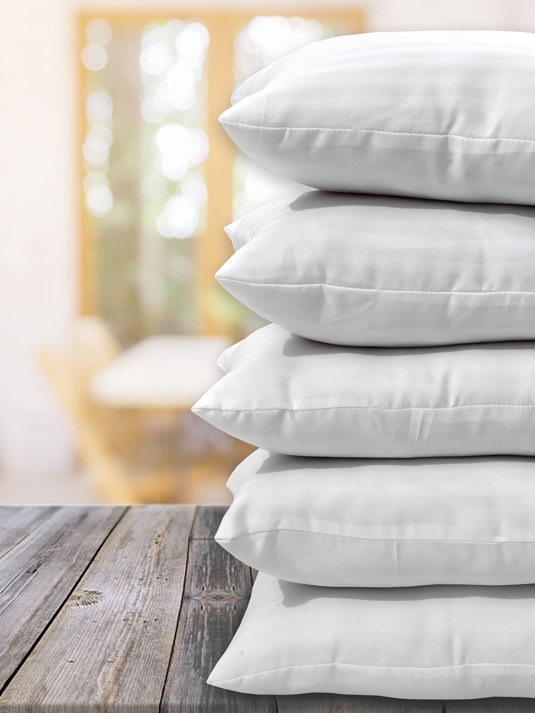 

Clasiko Set Of 5 White Striped Micro Fibre Cushion Fillers