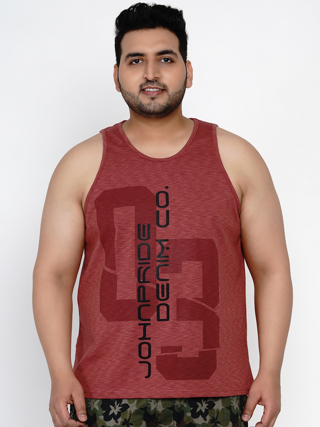John Pride Men Maroon Printed Round Neck Cotton T-shirt