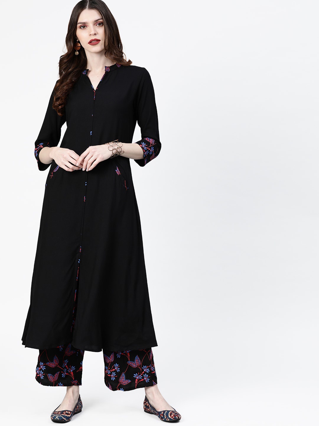 

ZIYAA Women Black & Pink Solid Kurta with Palazzos