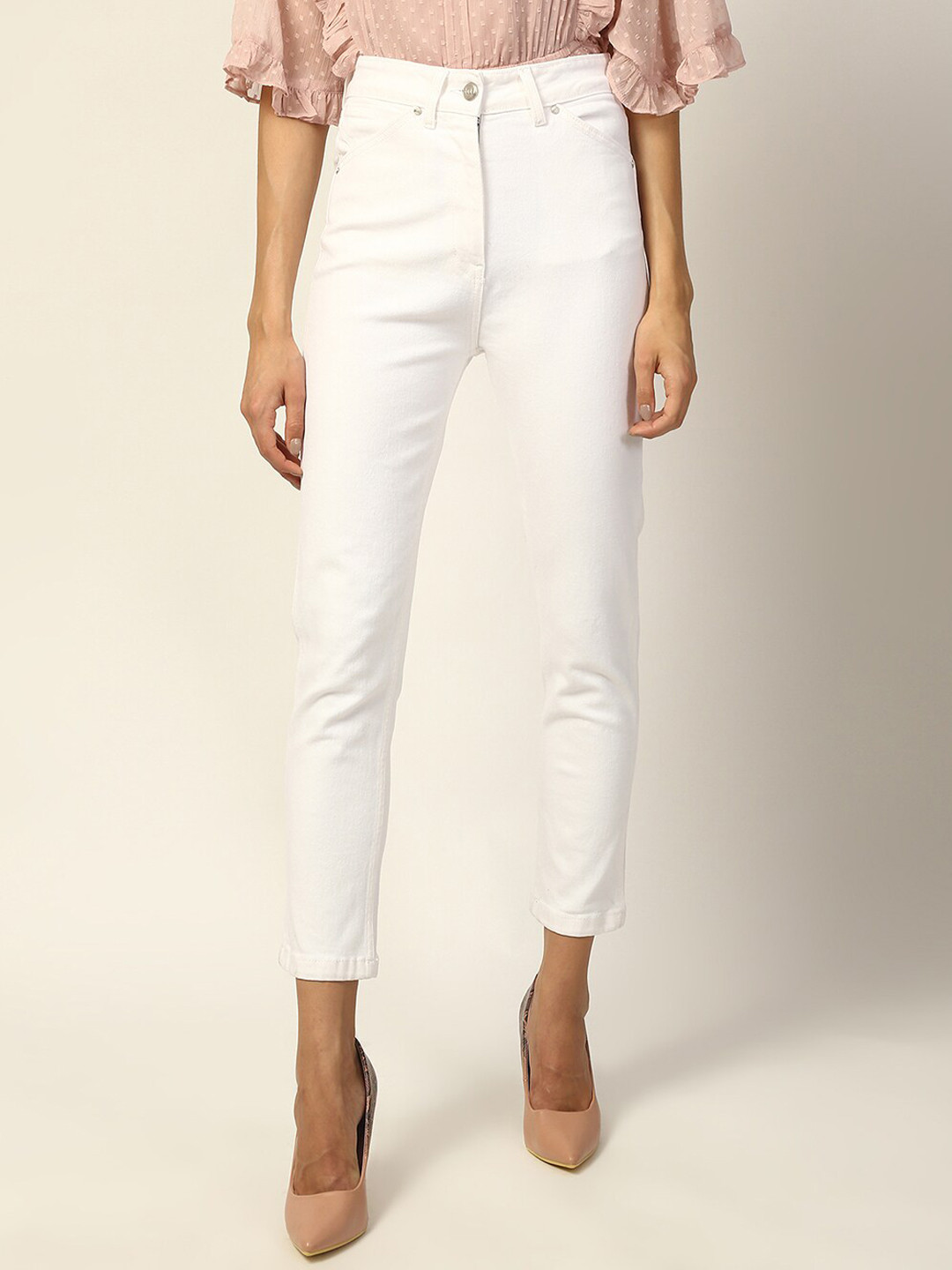 

ELLE Women White Flared Low Distress Jeans