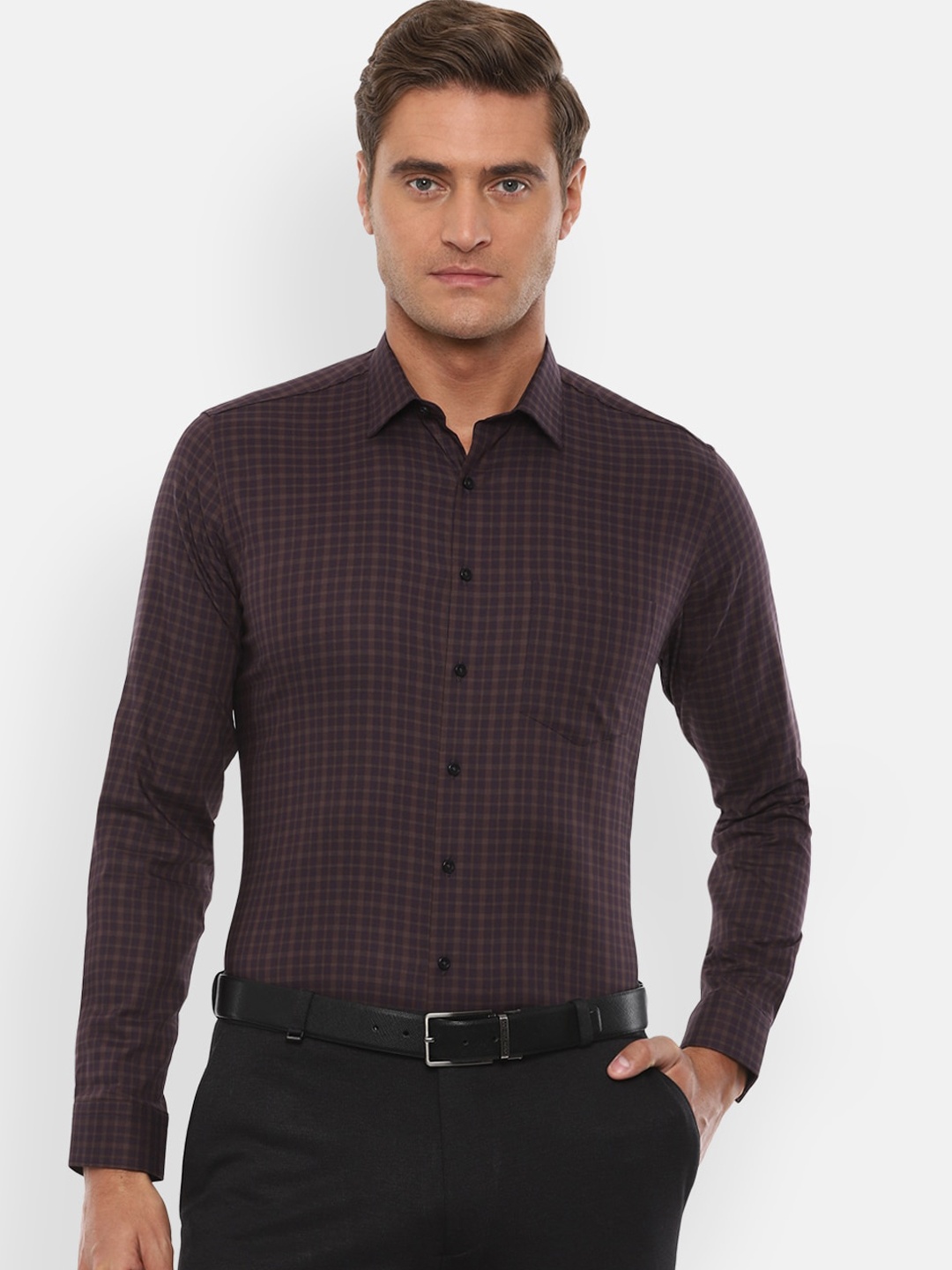 

Van Heusen Men Brown Slim Fit Checked Formal Shirt