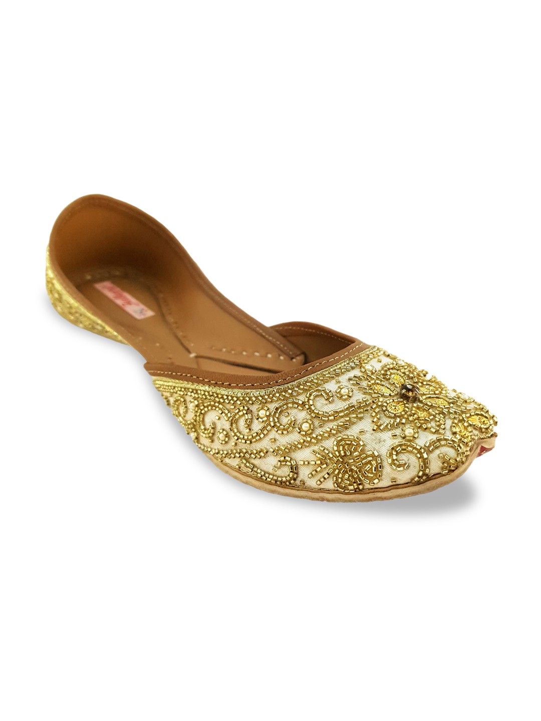 

Fulkari Women Gold-Toned Embellished Leather Mojaris