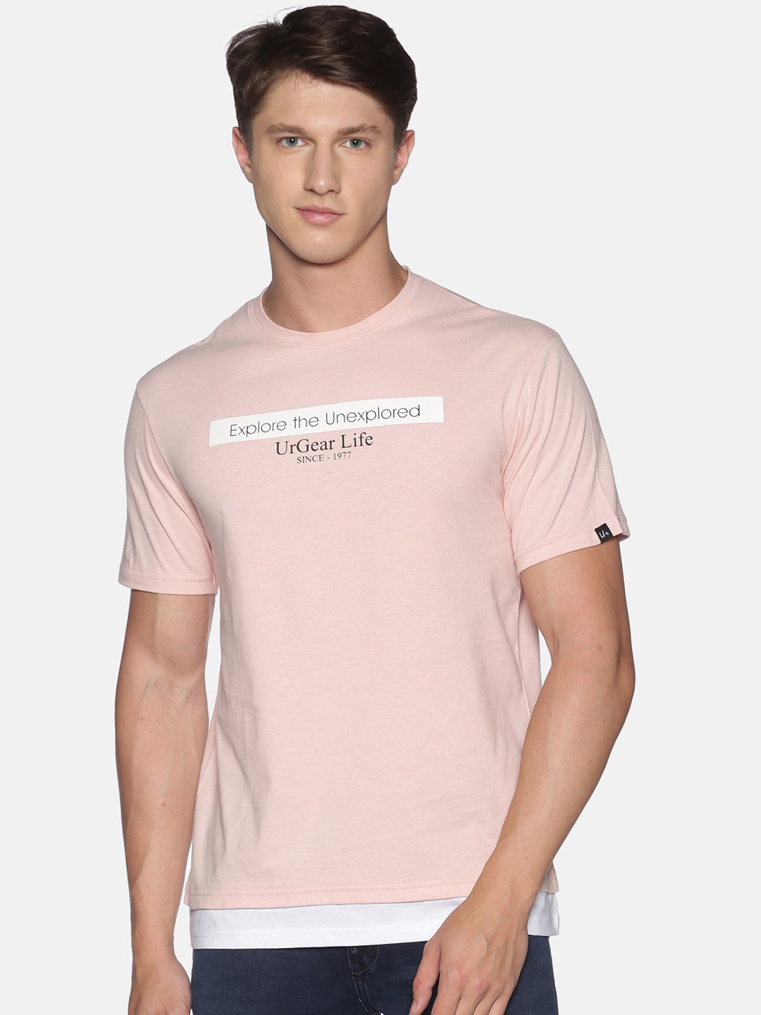 

UrGear Men Pink Printed Round Neck T-shirt
