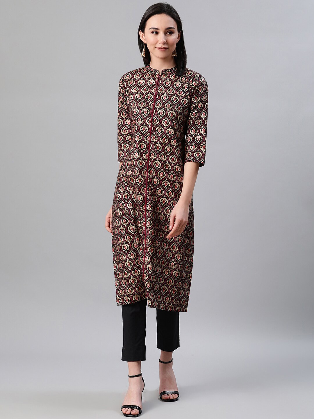 

ZIYAA Women Black & Beige Ethnic Motifs Printed Kurta