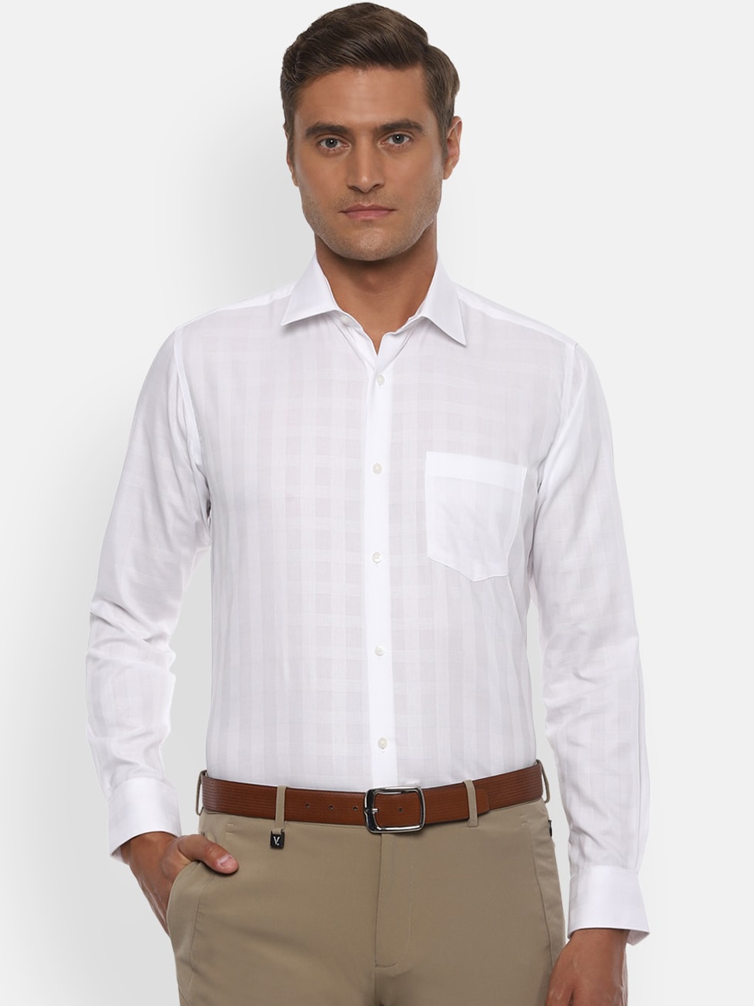 

Van Heusen Men White Regular Fit Checked Cotton Formal Shirt