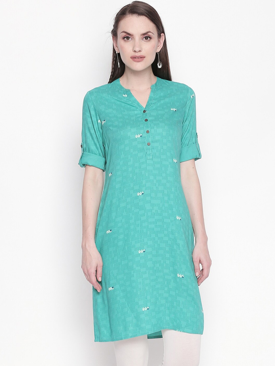 

RANGMANCH BY PANTALOONS Women Teal Geometric Printed Kurta