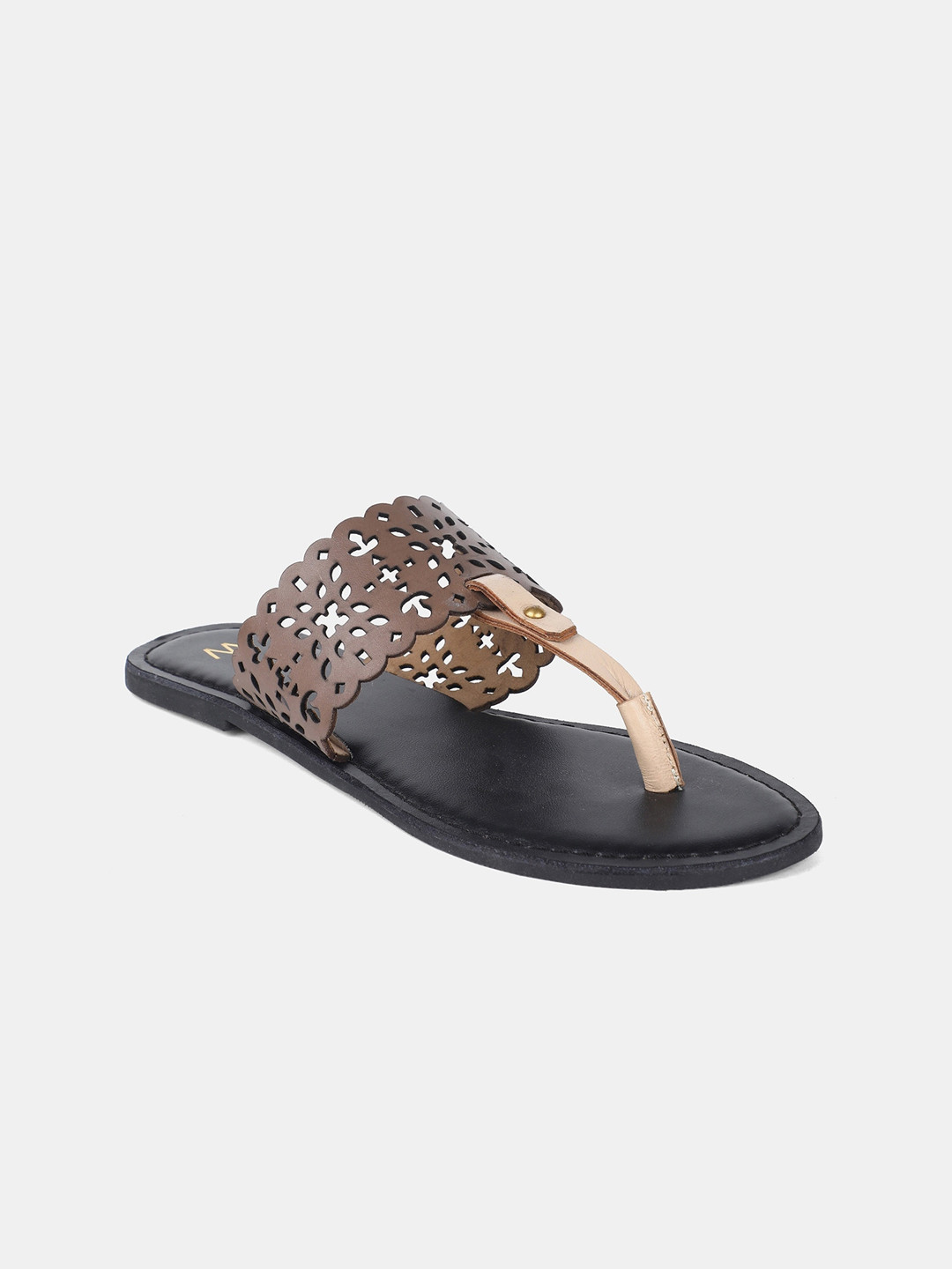 

W Women Brown Lacer Cut PU T-Strap Flats