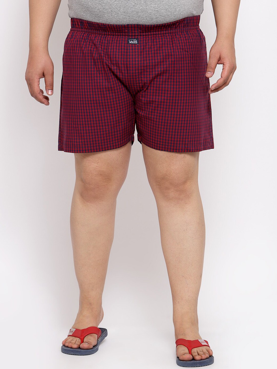 

plusS Men Plus Size Maroon & Black Checked Pure Cotton Boxers MBX208E