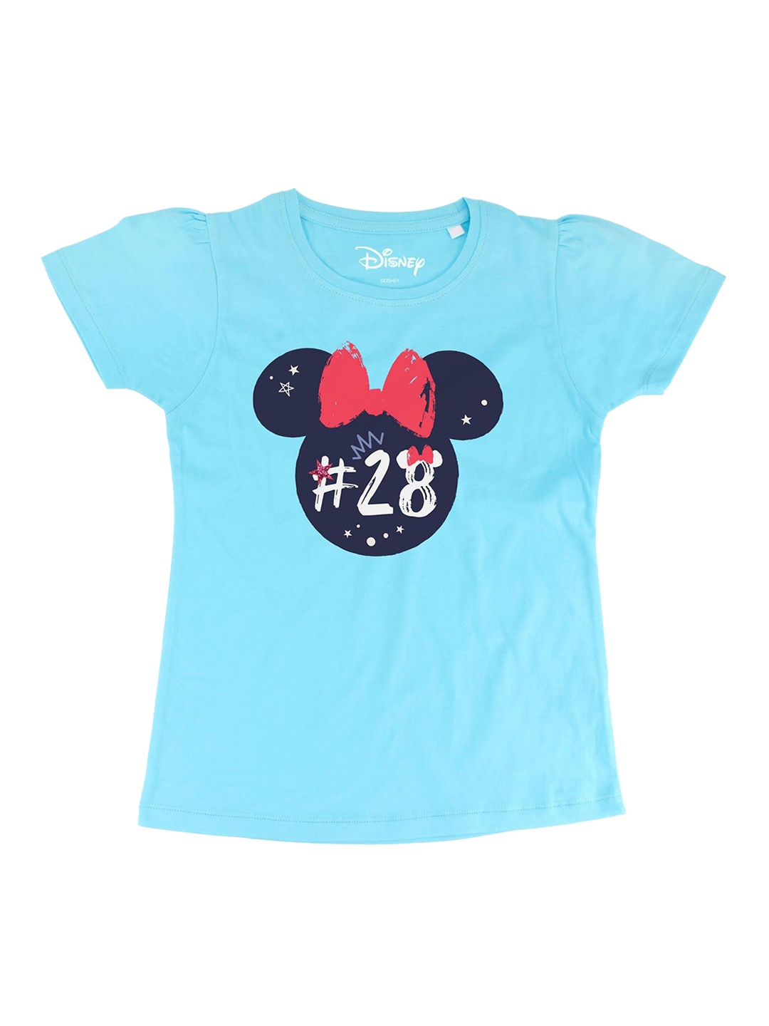 Minnie Girls Blue Printed Round Neck T-shirt