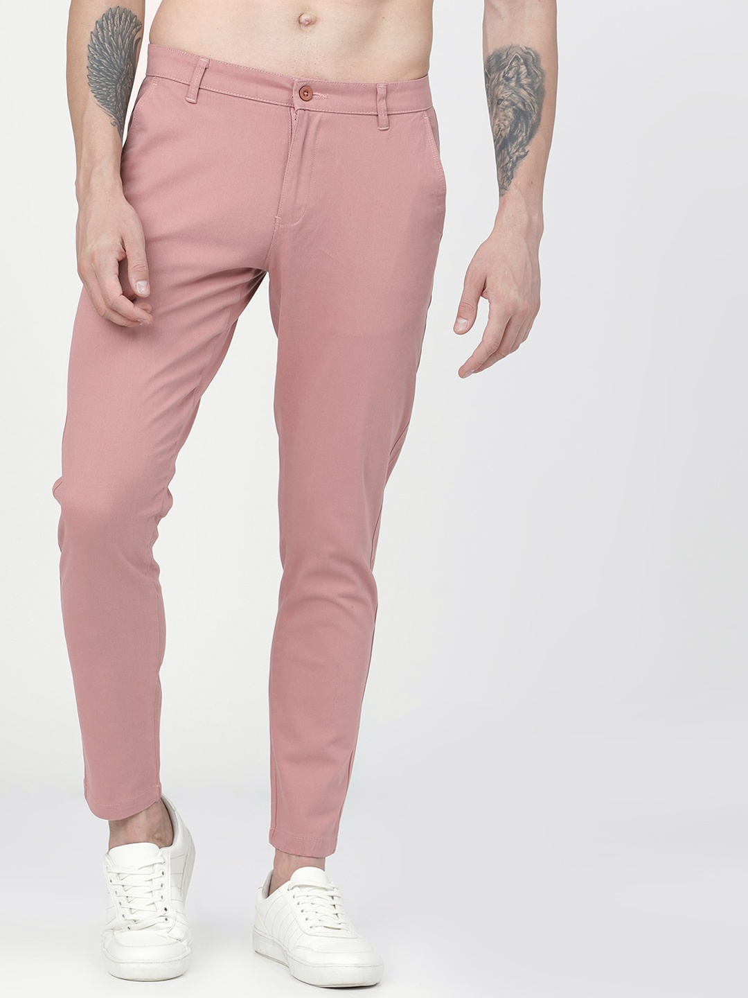 HIGHLANDER Men Pink Slim Fit Solid Chinos