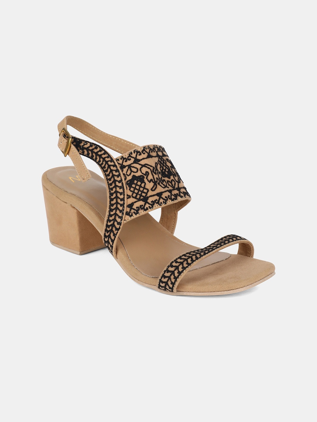 

W Women Beige & Black Embroidered Sandals