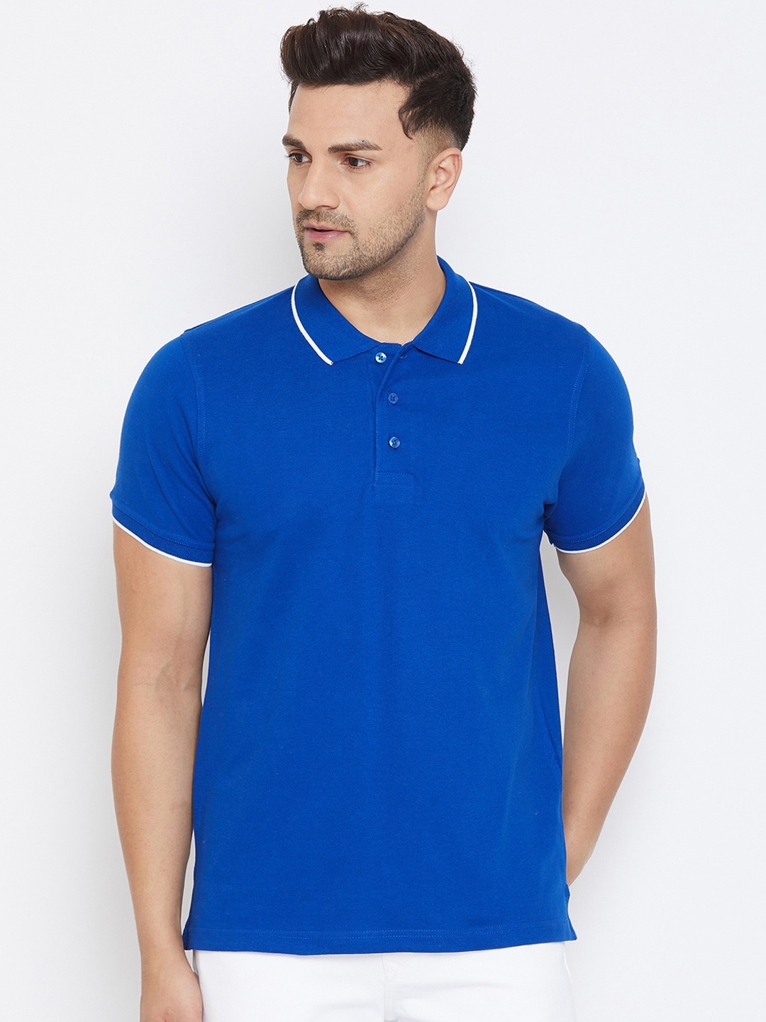

Canary London Men Blue Solid Polo Collar T-shirt