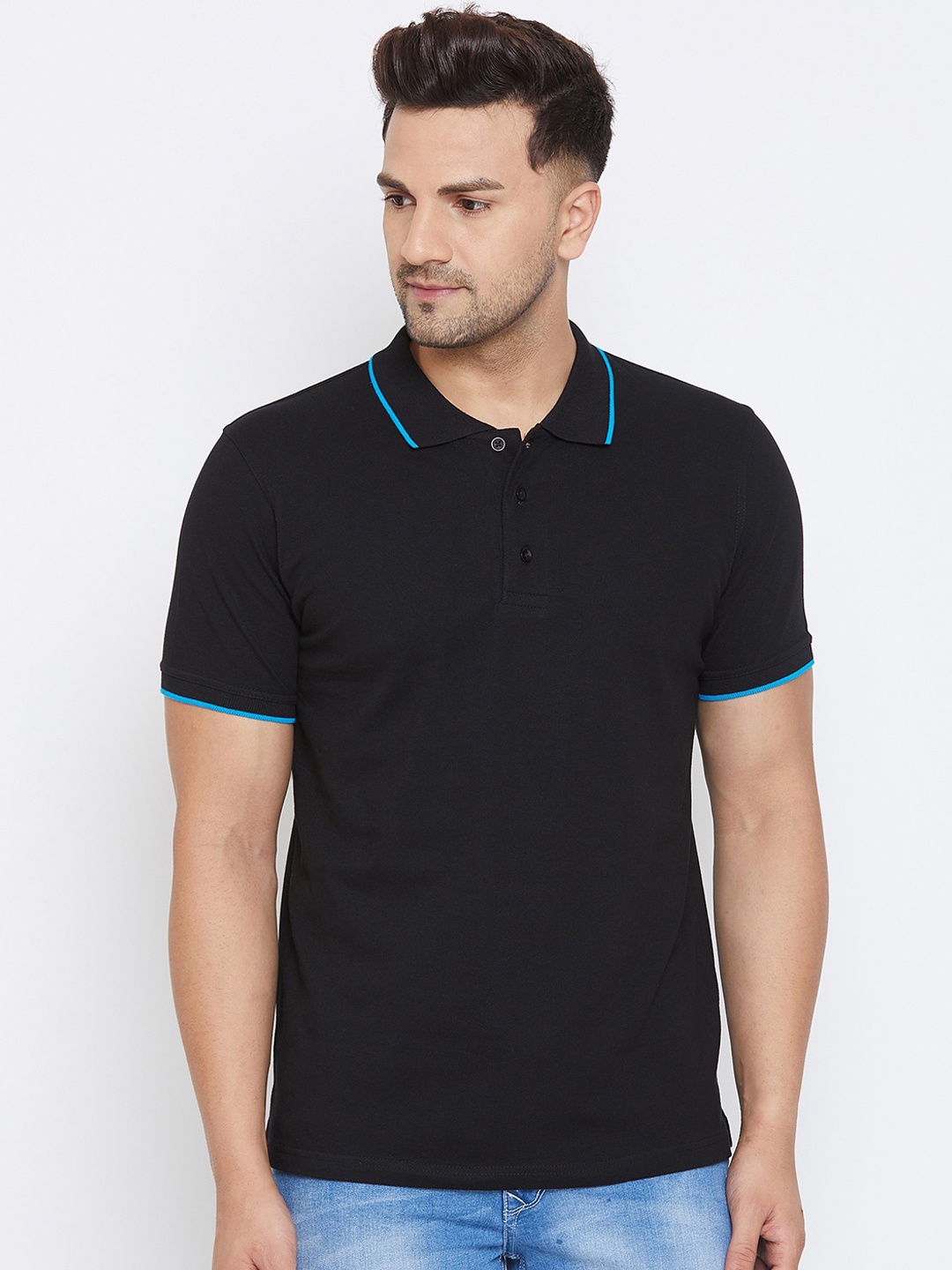 

Canary London Men Black Solid Polo Collar T-shirt