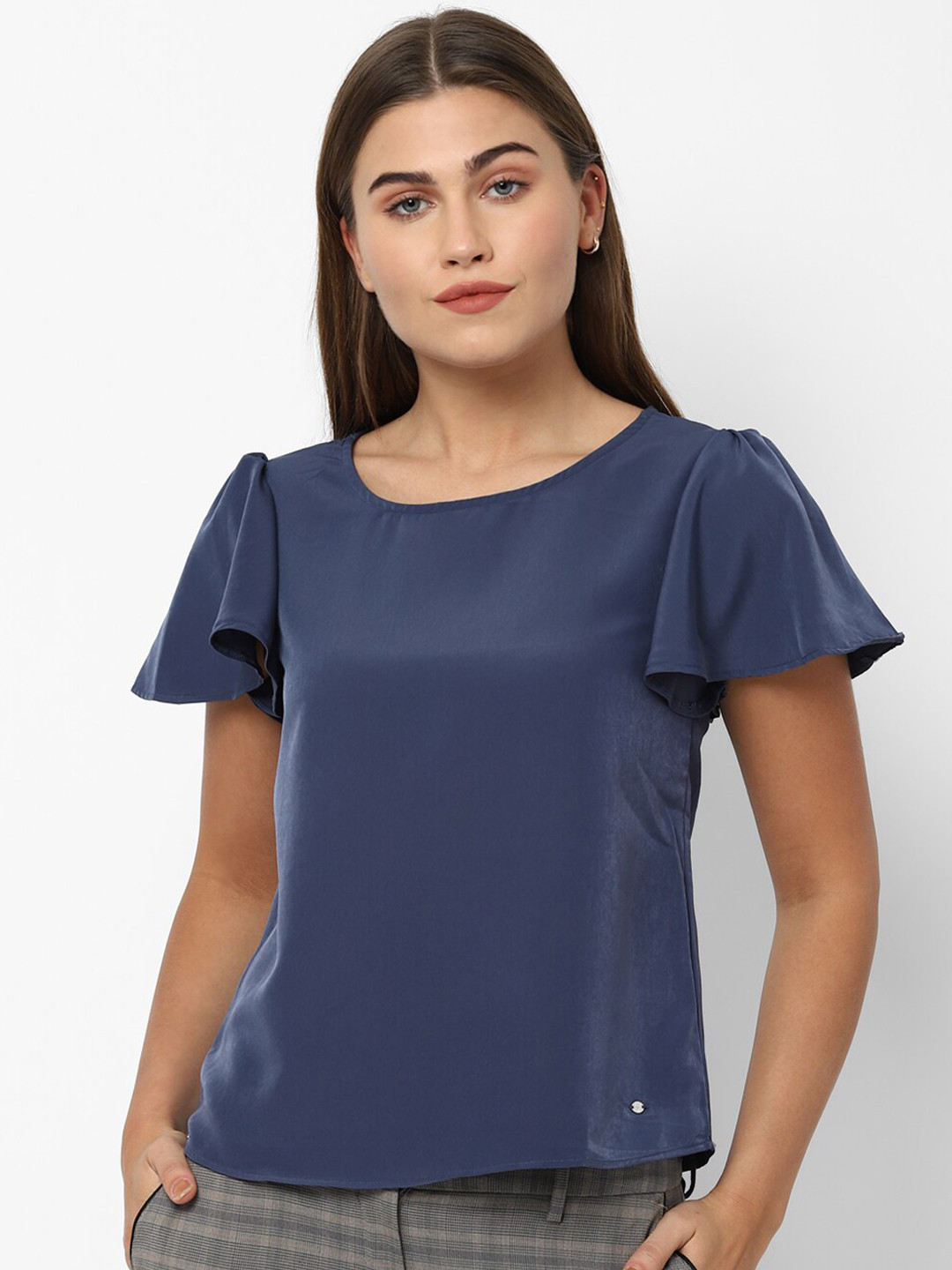 

Allen Solly Woman Navy Blue Flared Sleeves Regular Top