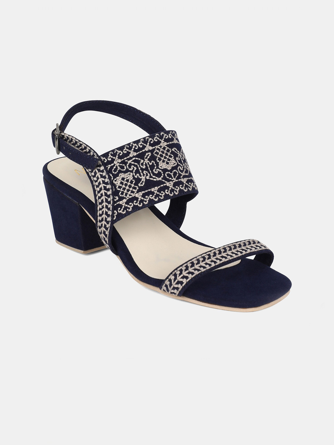 

W The Folksong Collection Women Navy Blue & White Embroidered Sandals