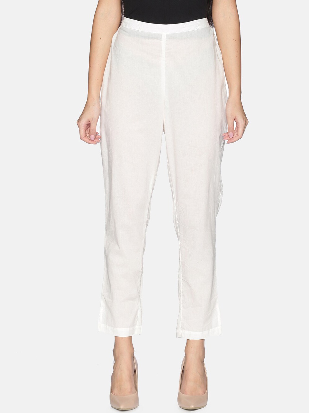 

Saffron Threads Women White Relaxed Regular Fit Solid Regular Trousers