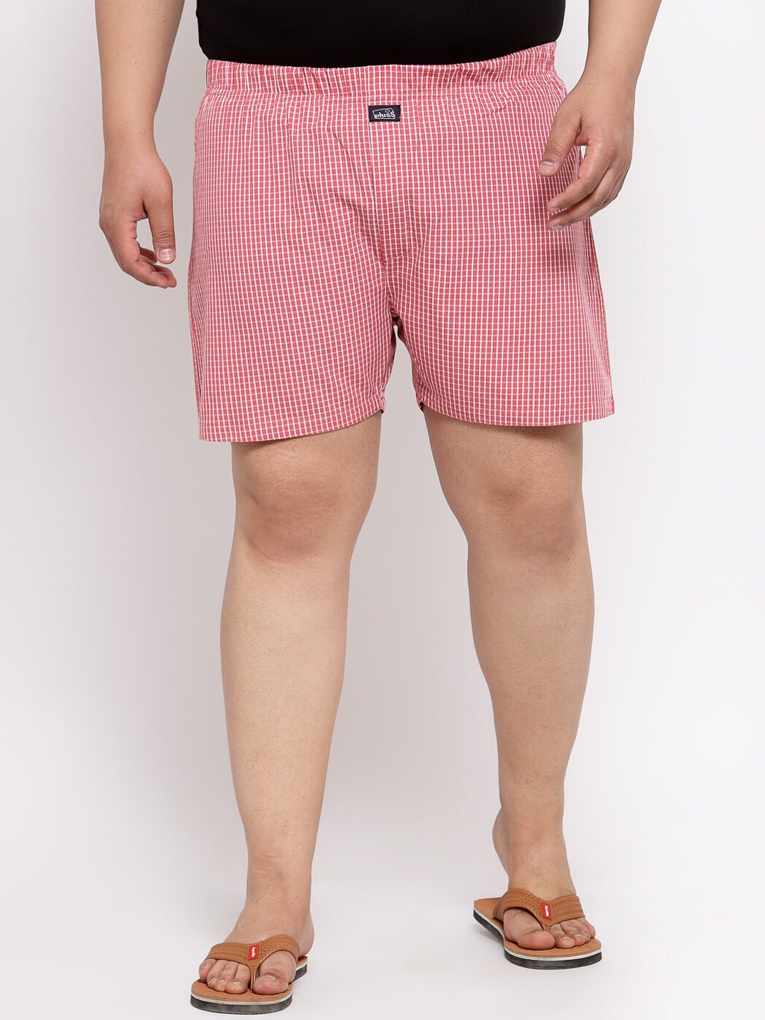 

plusS Men Plus Size Red and White Checked Pure Cotton Boxers MBX208E