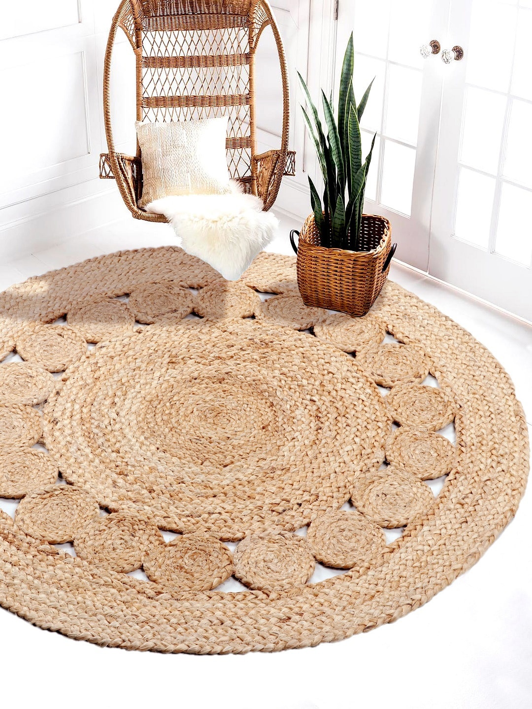 

BELLA TRUE Beige Solid Round Natural Jute Floor Mat