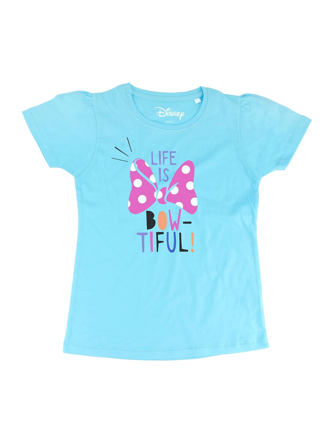 

Minnie Girls Blue Printed Round Neck T-shirt