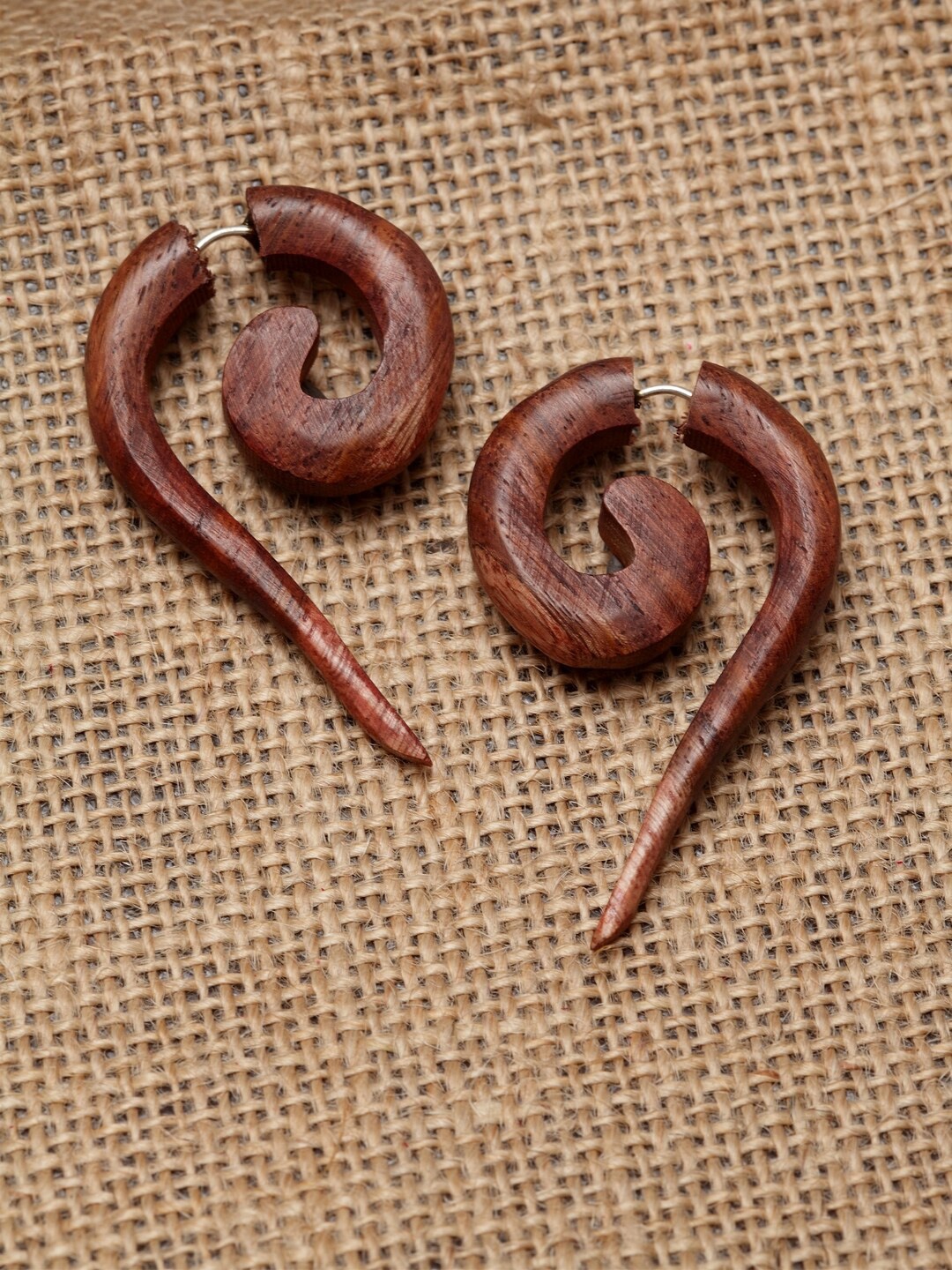 

VOGUE PANASH Brown Quirky Handcrafted Wooden Jacket Earrings