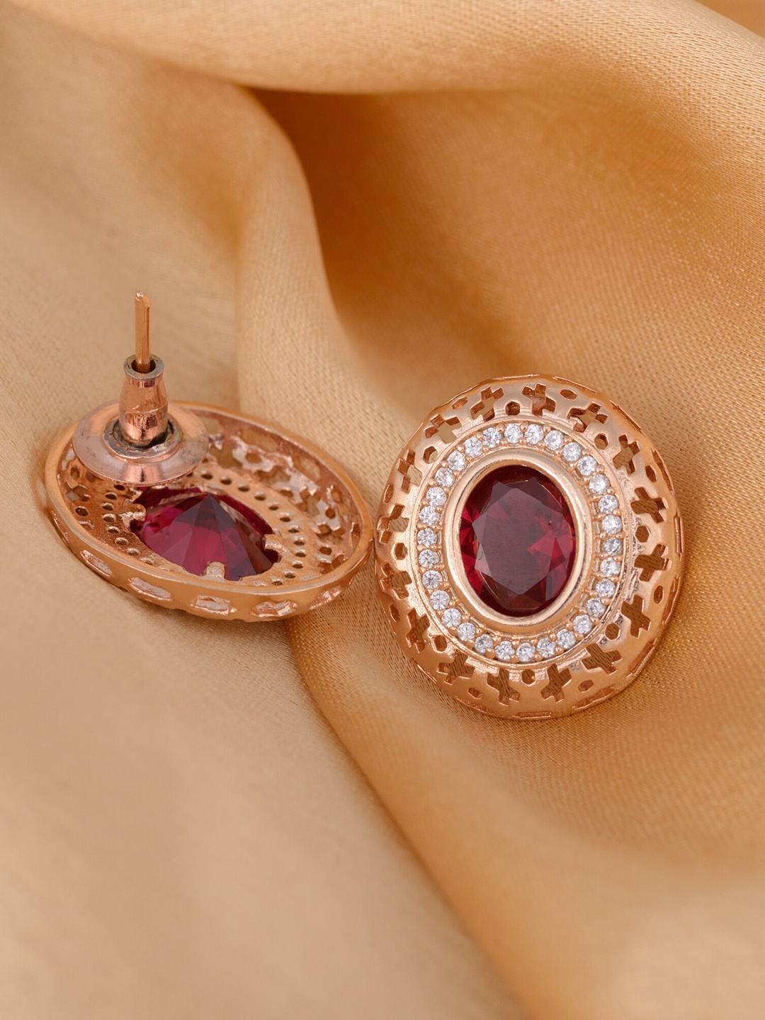

Saraf RS Jewellery Red & Rose Gold-Plated Oval Studs